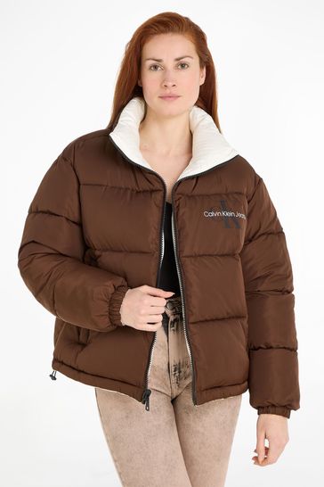 Buy Calvin Klein Jeans Reversible 90s Puffer Brown Coat from Next Ireland