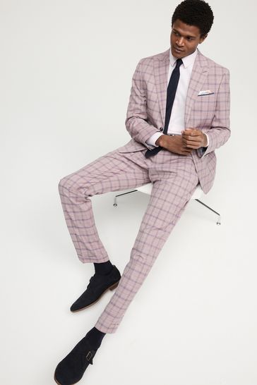 Buy Pink Slim Fit Trimmed Check Suit Jacket from Next Bahrain
