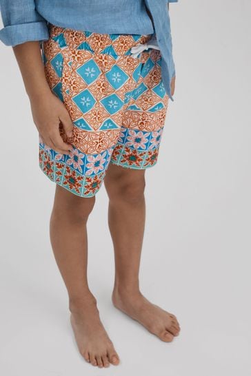 Reiss Orange Multi Arizona Senior Floral Tile Print Drawstring Swim Shorts