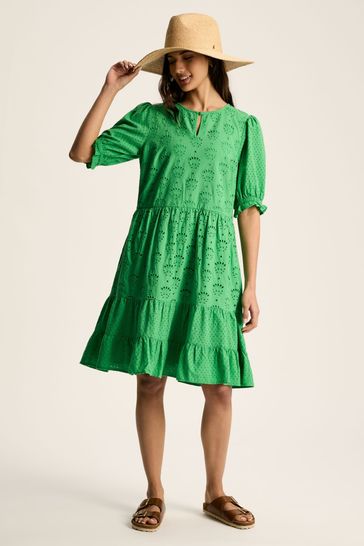 Joules Isabel Green Cotton Broderie Dress