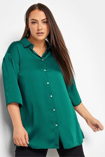 Yours Curve Green Collared 3/4 Sleeved Shirt