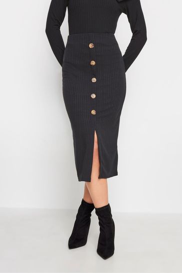 PixieGirl Petite Black Ribbed Button Skirt