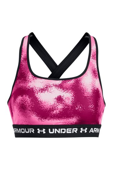 Under Armour Pink Crossback Mid Support Print Bra