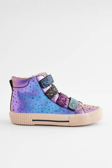 Purple Glitter Touch Fastening High Top Trainers