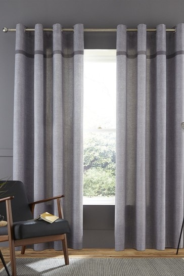Catherine Lansfield Grey Melville Woven Texture Eyelet Curtains