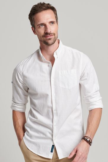 Superdry Organic Cotton Studios Linen Button Down White Shirt