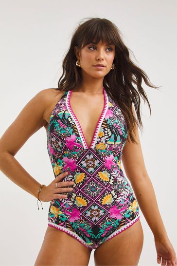 Buy Figleaves Pink Frida Tummy Control Halter Neck Regular Length Swimsuit  from the Next UK online shop