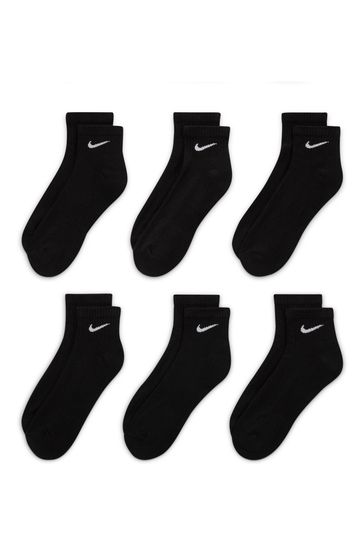 Nike Black White Everyday Cushioned Training Ankle Socks 6 Pack