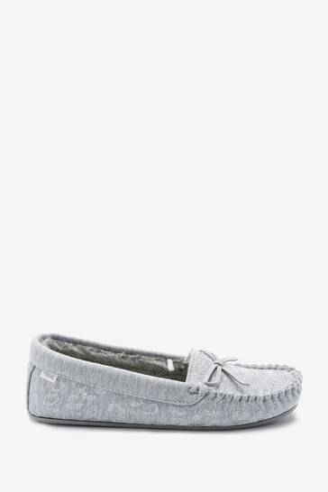 Grey Animal Moccasin Slippers