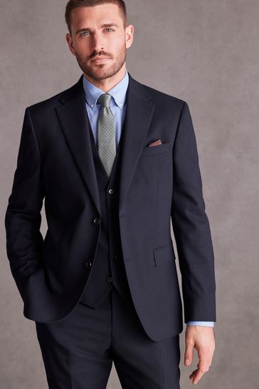 Navy Slim Fit Signature Tollegno Suit: Jacket