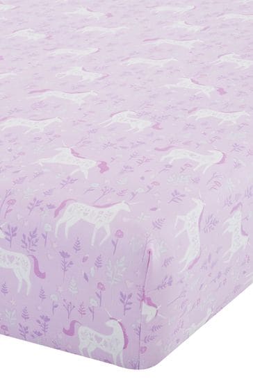 Catherine Lansfield Pink Folk Unicorn Easy Care Junior Fitted Sheet