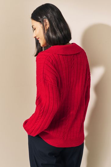 Ladies red cable cheap knit jumper
