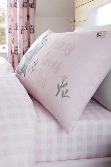 Catherine Lansfield Pink Kids Woodland Friends Gingham Fitted Sheet