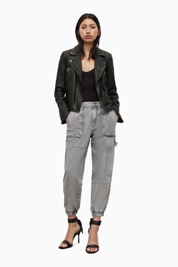 Cargo leather biker jacket allsaints hotsell