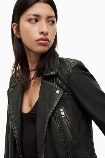Buy AllSaints Black Cargo Leather Biker Jacket from Next Singapore