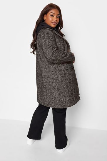 Buy Yours Curve Black Midi Herringbone City Coat from Next USA