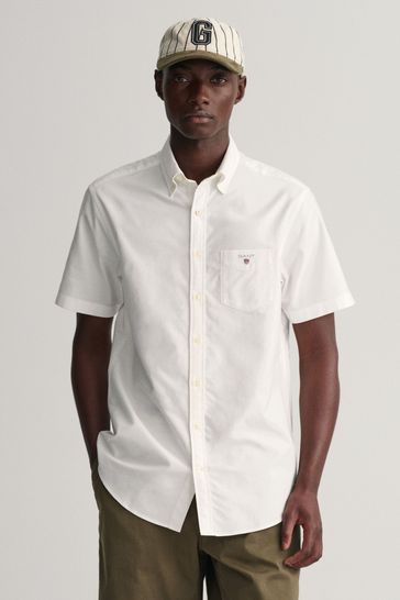 GANT White Regular Short Sleeve Oxford Shirt