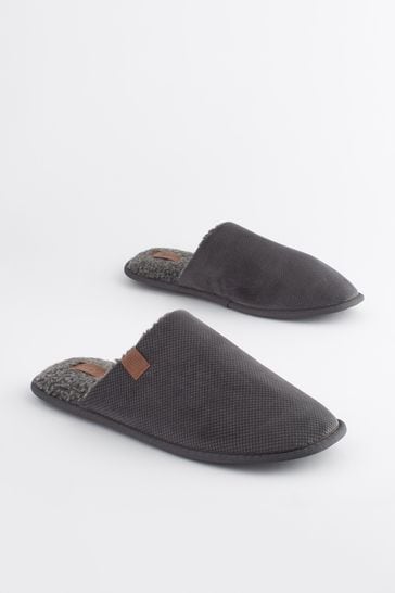 Buy Grey Textured Mule Slippers from Next USA
