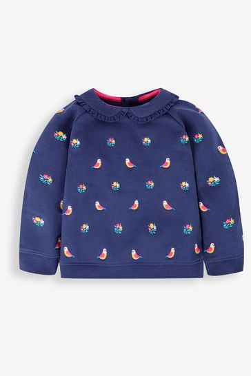 JoJo Maman Bébé Navy Blue Bird Embroidered Sweatshirt With Collar