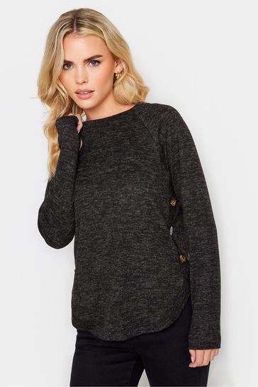 PixieGirl Petite Black Button Hem Cosy Jumper