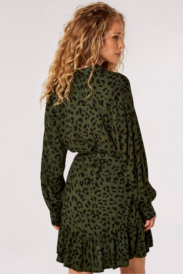 Buy Apricot Green Leopard Ruffle Hem Shirt Dress from Next Malaysia