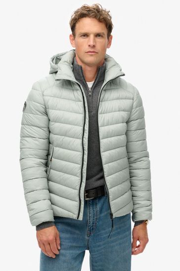 Superdry Pigeon Grey Hooded Fuji Sport Padded Coat Jacket