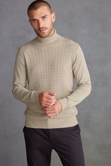 Neutral Regular Signature Italian Cable Merino Polo Neck Jumper