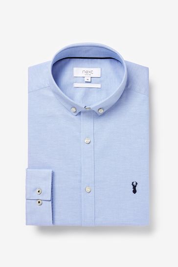Blue shirt white top collar next