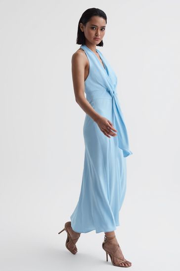 Buy Reiss Blue Amber Halter Neck Tie Detail Midi Dress from Next Netherlands