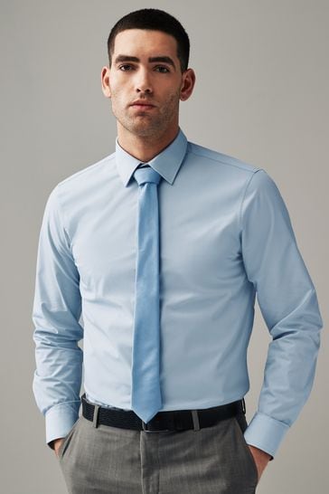Blue Regular Fit Easy Care Single Cuff Tonal Shirt And Tie Pack