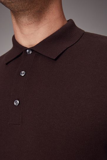 Buy Chocolate Brown Regular Fit Knitted Long Sleeve Polo Shirt from Next Bahrain