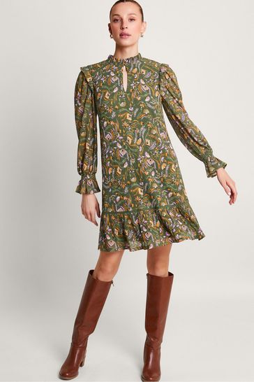 Monsoon Green Print Short Dress
