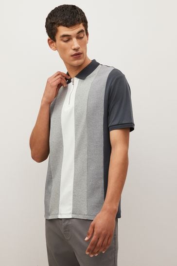 Grey Vertical Block Polo Shirt