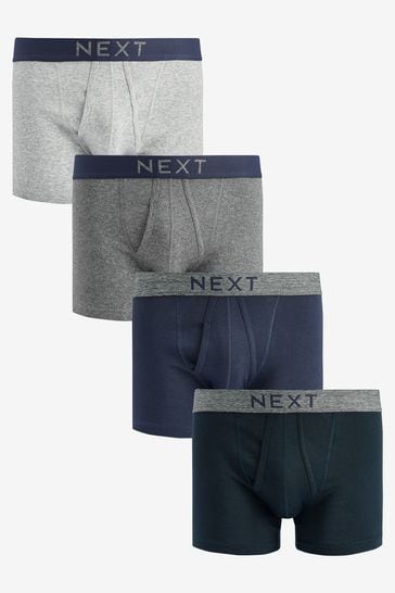 Grey/Navy 4 pack A-Front Pure Cotton Boxers