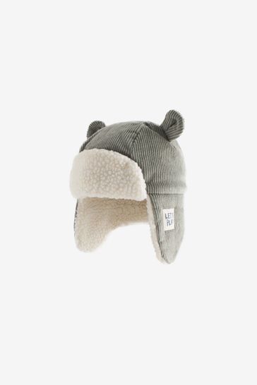 Grey Corduroy Bear Trapper Hat (3mths-6yrs)