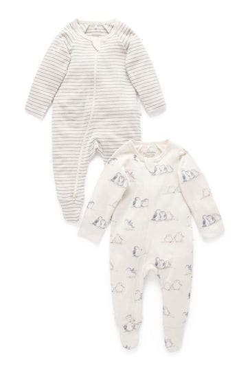 Purebaby Polar Bear Print Christmas Zip Baby Sleepsuit 2 Packs