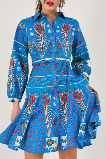Monsoon Blue Mixed Print Shirt Dress