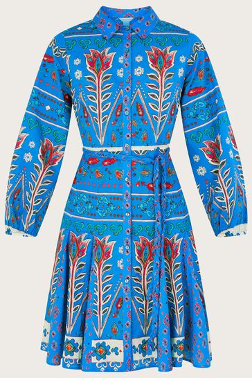 Monsoon Blue Mixed Print Shirt Dress