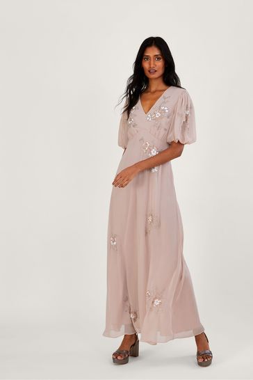 Monsoon Pink August Sustainable Embellished Maxi Dress