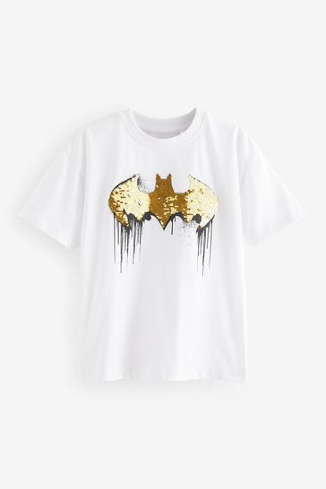 White Licensed Flip Sequin Batman T Shirt 3 14yrs