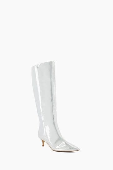 Buy Dune London Silver Smooth Kitten Heel Point Knee High Boots from Next Netherlands