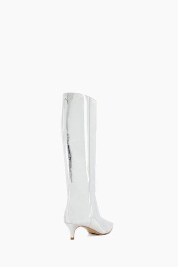 Metallic silver knee high store boots