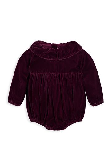 Mamas & Papas Red Berry Velour Frill Romper