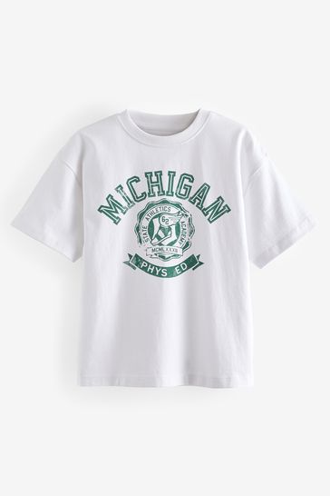 White Michigan Relaxed Fit Short Sleeve Graphic T-Shirt (3-16yrs)