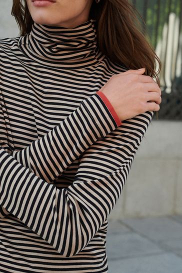 Buy Tan Brown Stripe Long Sleeve Roll Neck Top from Next Bahrain