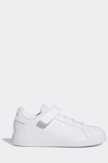adidas Triple White Sportswear Grand Court Elastic Lace And Top Strap Trainers