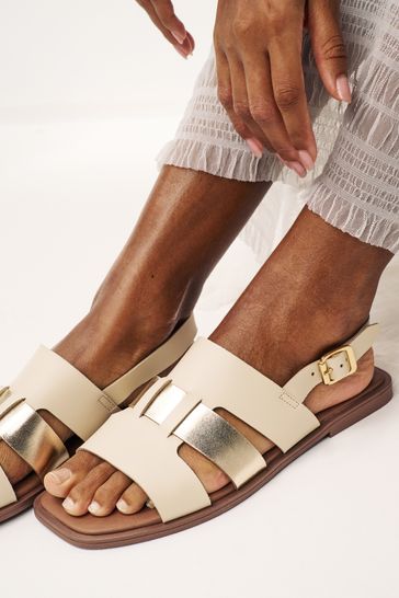 Buy Cream Gold Regular Wide Fit Forever Comfort Leather Slingback Sandals from Next Bahrain