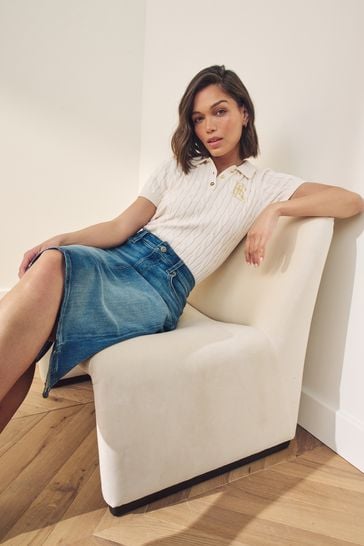 Lauren Ralph Lauren Blue Denim Straight Fit Midi Skirt