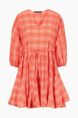 Buy Orange Check Emma Willis Godet Dress from Next Luxembourg