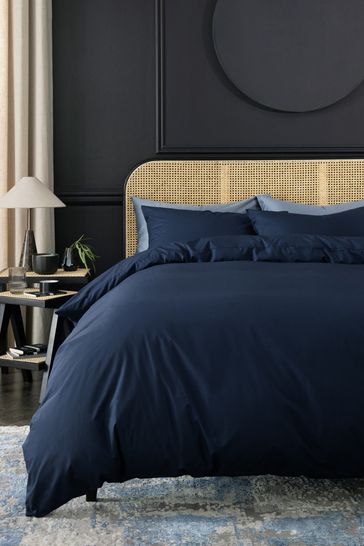 Navy Blue Collection Luxe 200 Thread Count 100% Egyptian Cotton Percale Duvet Cover And Pillowcase Set